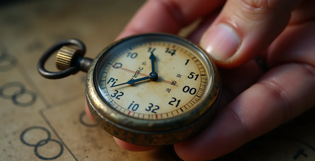 Main tenant un chronomètre avec des feuilles de QCM floues en arrière-plan